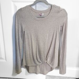 SO Tan Long Sleeve Tie Front Sweater Size XXS (Oversized Fits Like XS/S)